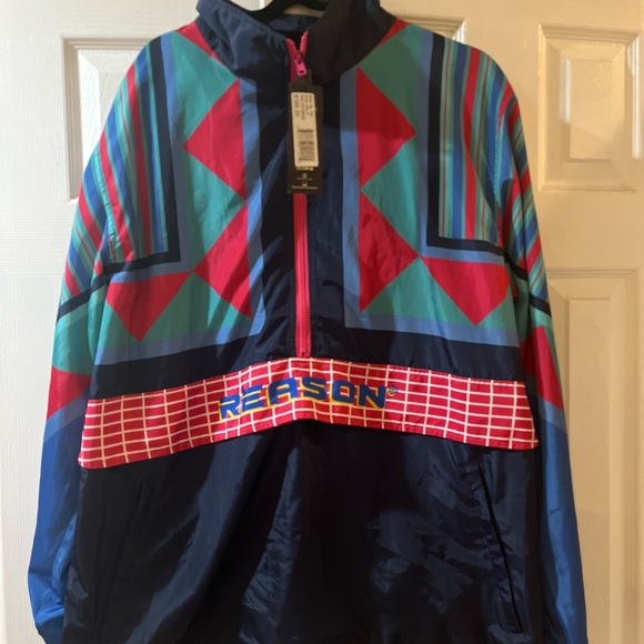 Reason Men's Windbreaker Size XXL Nylon Multicolor Geometric Lined Pockets - Picture 5 of 6